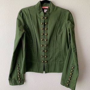 Green button up military style jacket